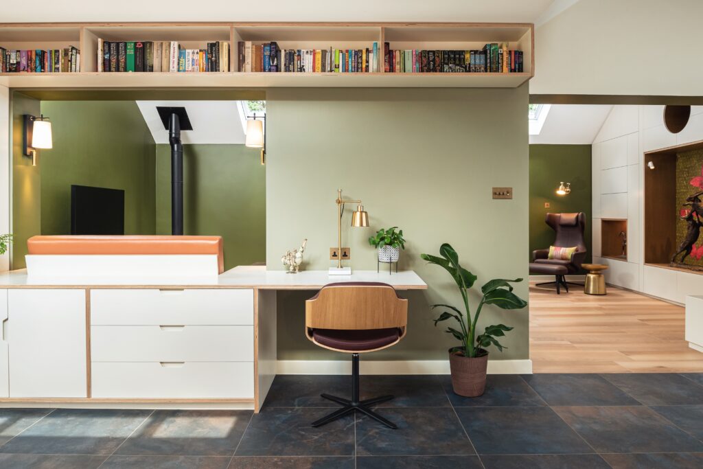 Bespoke home office desk and library joinery