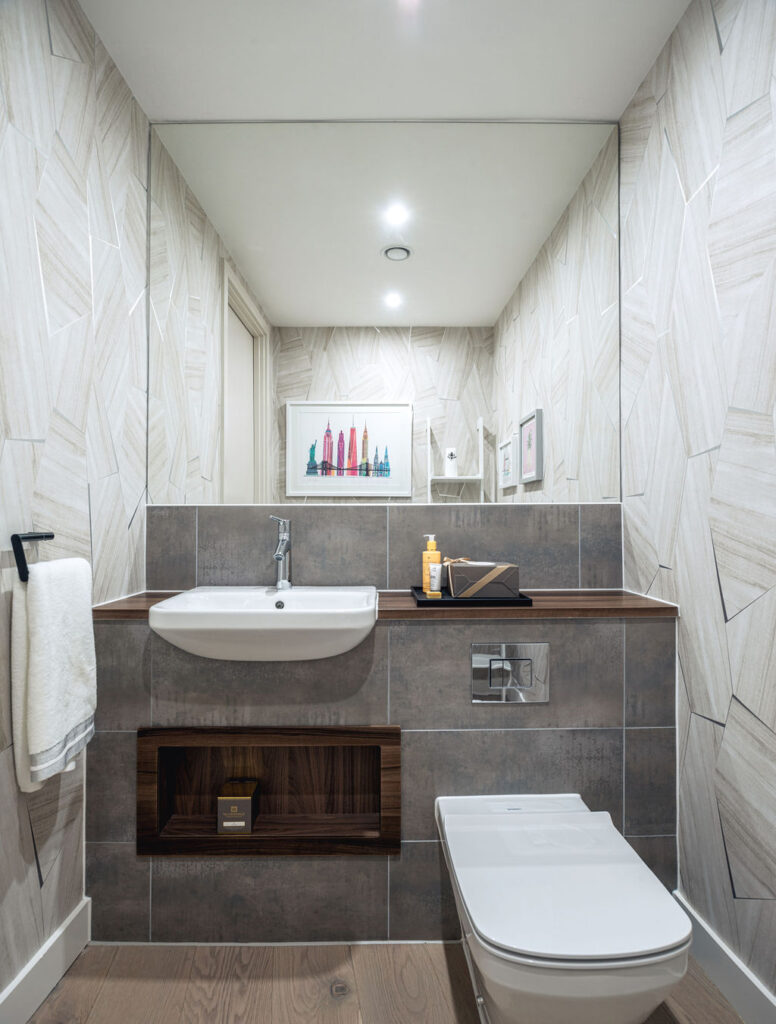 Cloakroom for a new build in Eddington by Katie Malik Design Studio